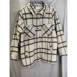 Jade & Ivory Cream Gray Plaid Shacket Fleece Button Front Oversized XL